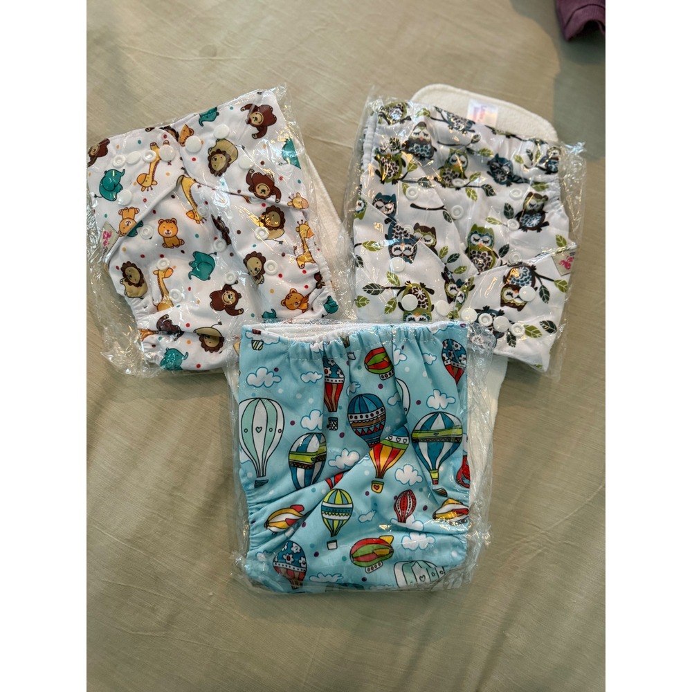 Littles & Bloomz Cloth Nappy Diaper‎ Lot (3) + 2 Inserts NEW Reusable One Size